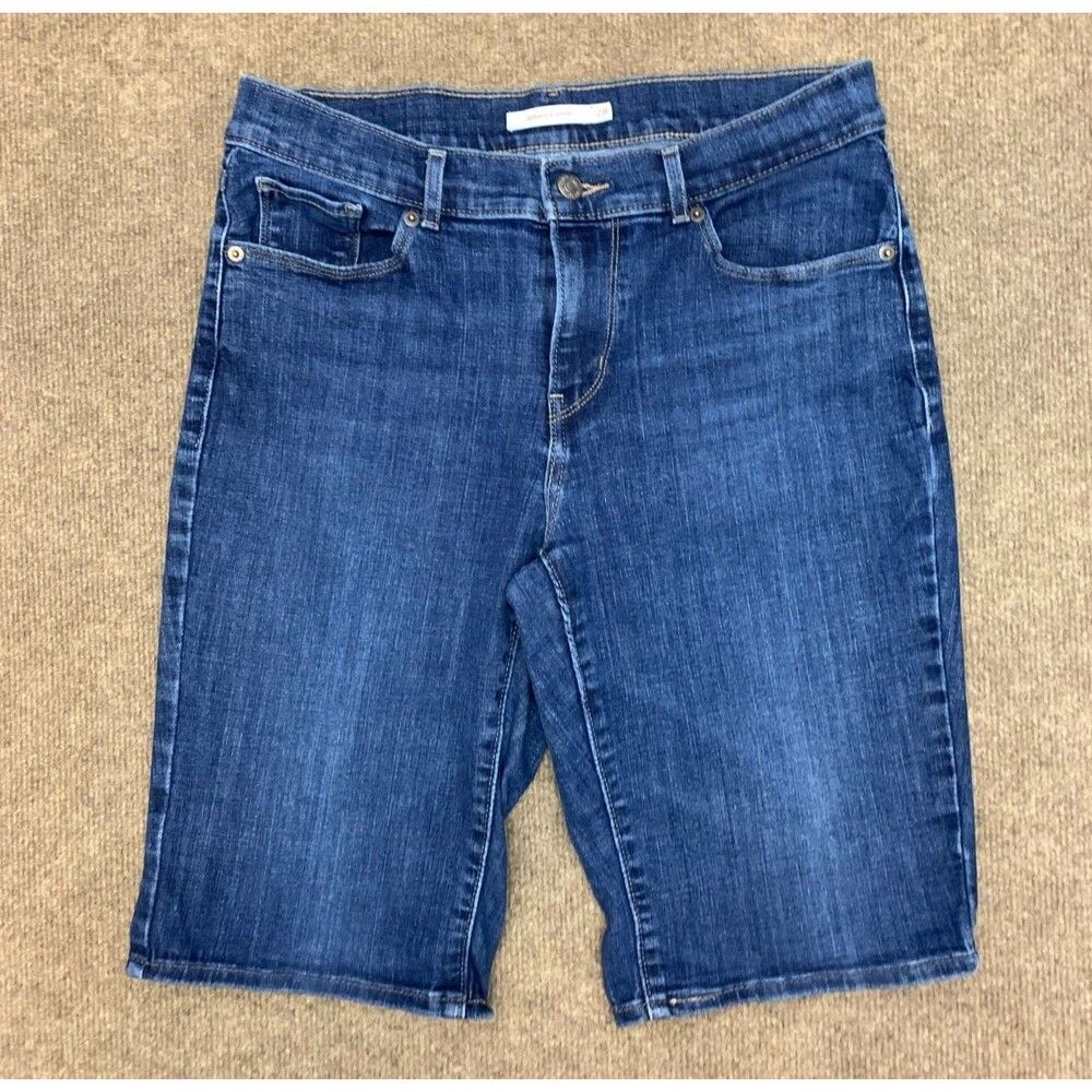 Levis Shorts Womens 28 Bermuda Classic Mid Rise Stretch Hemmed Whiskered Denim